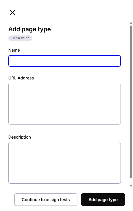 Add page type panel