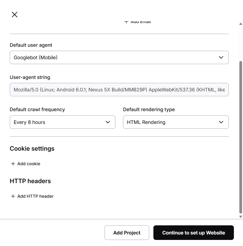 Add project panel, bottom part