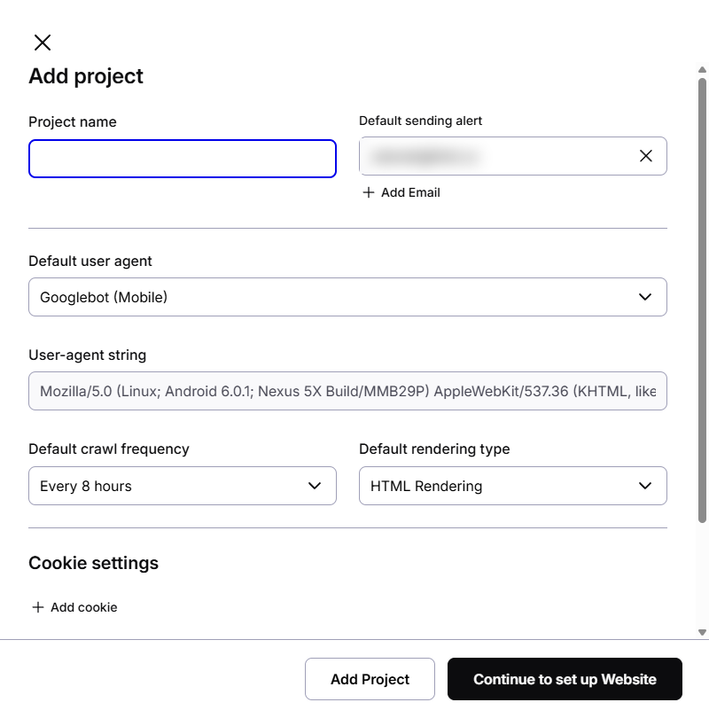 Add project panel, top part