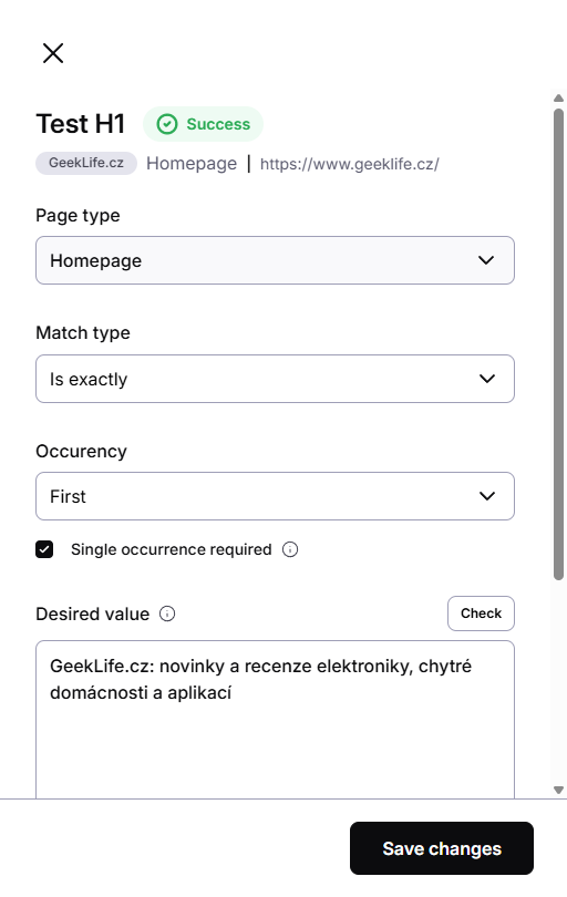 Test edit panel